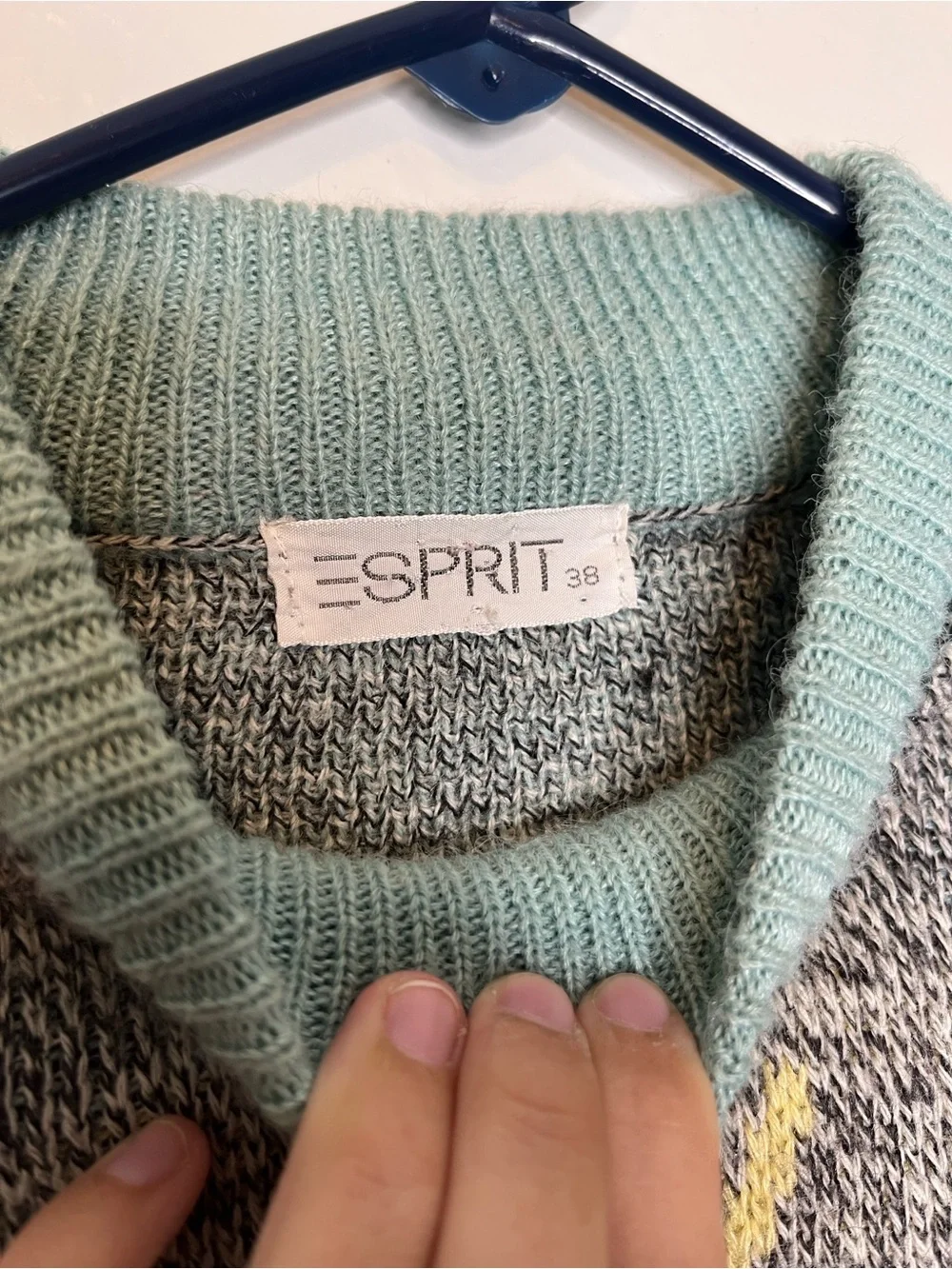 Vintage 80s Esprit Heather Gray and Pastel Sweater Crewneck Cozy Ski Preppy